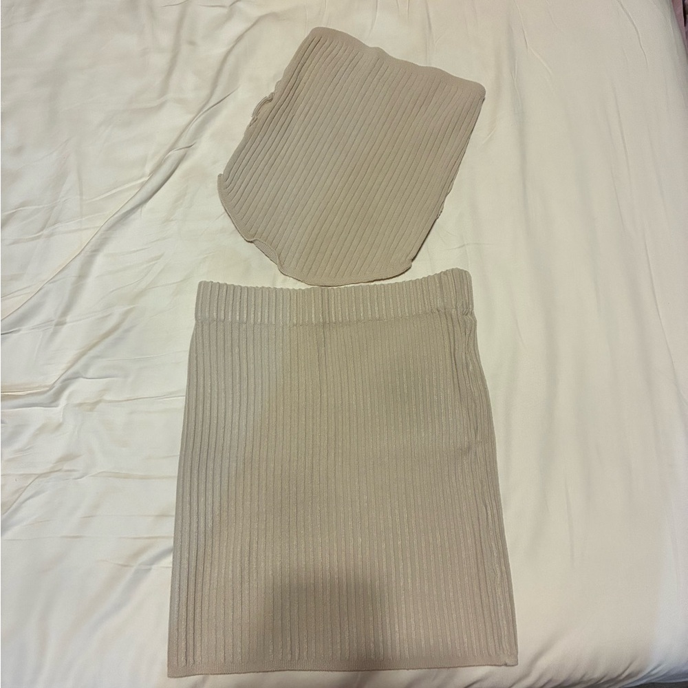 Amazon Beige Ribbed Mini Skirt